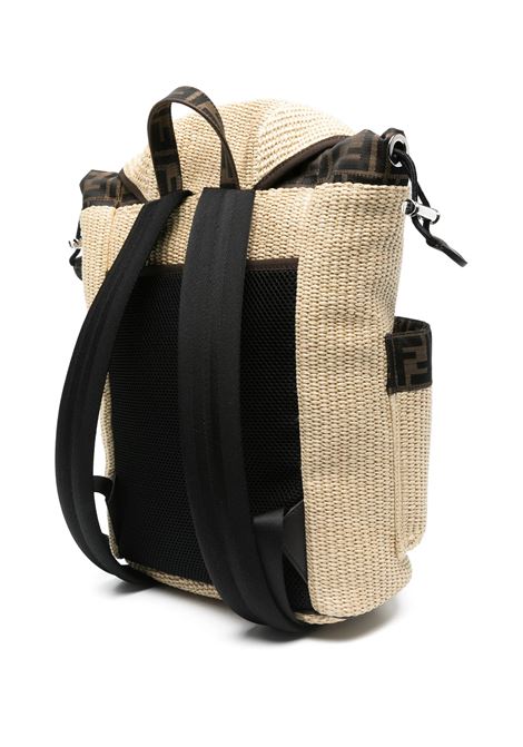 Zaino In Rafia Naturale Con Motivo FF FENDI KIDS | 8BZ055-AUINF1O87